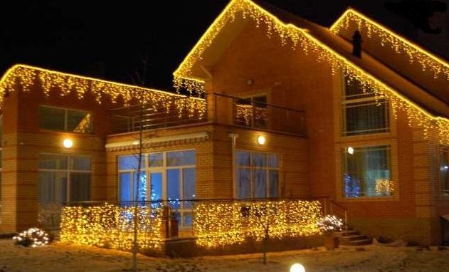 подсветка новогодняя здания дома led лентой