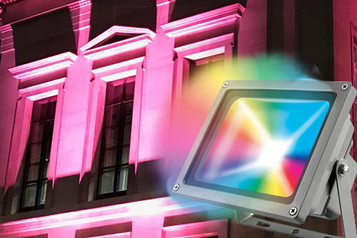 многоцветный светодиодный прожектор rgb купить в минске на подсветку зданий объектов фасадов уличный цветной прожектор led 100w